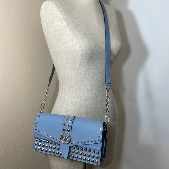 MICHAEL KORS 💙 Greenwich Medium Studded Saffiano Leather Shoulder Bag - Picture 12 of 14